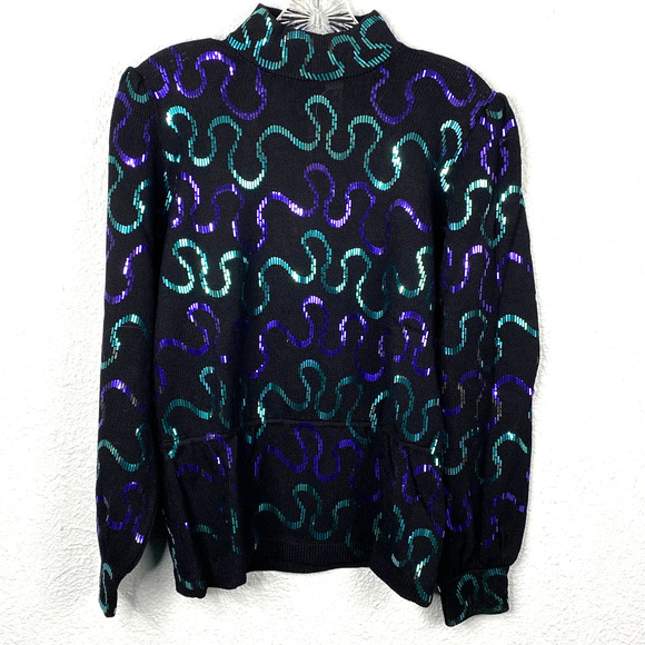 St John Tops - St. John Neiman Marcus Top Size 8 Womens Black with Purple Teal Sequin